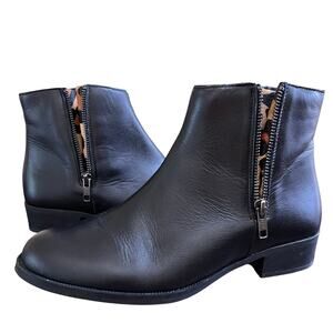 BTU by Bertuchi Black & Leopard Print Leather Ankle Boots Women's Size 8.5